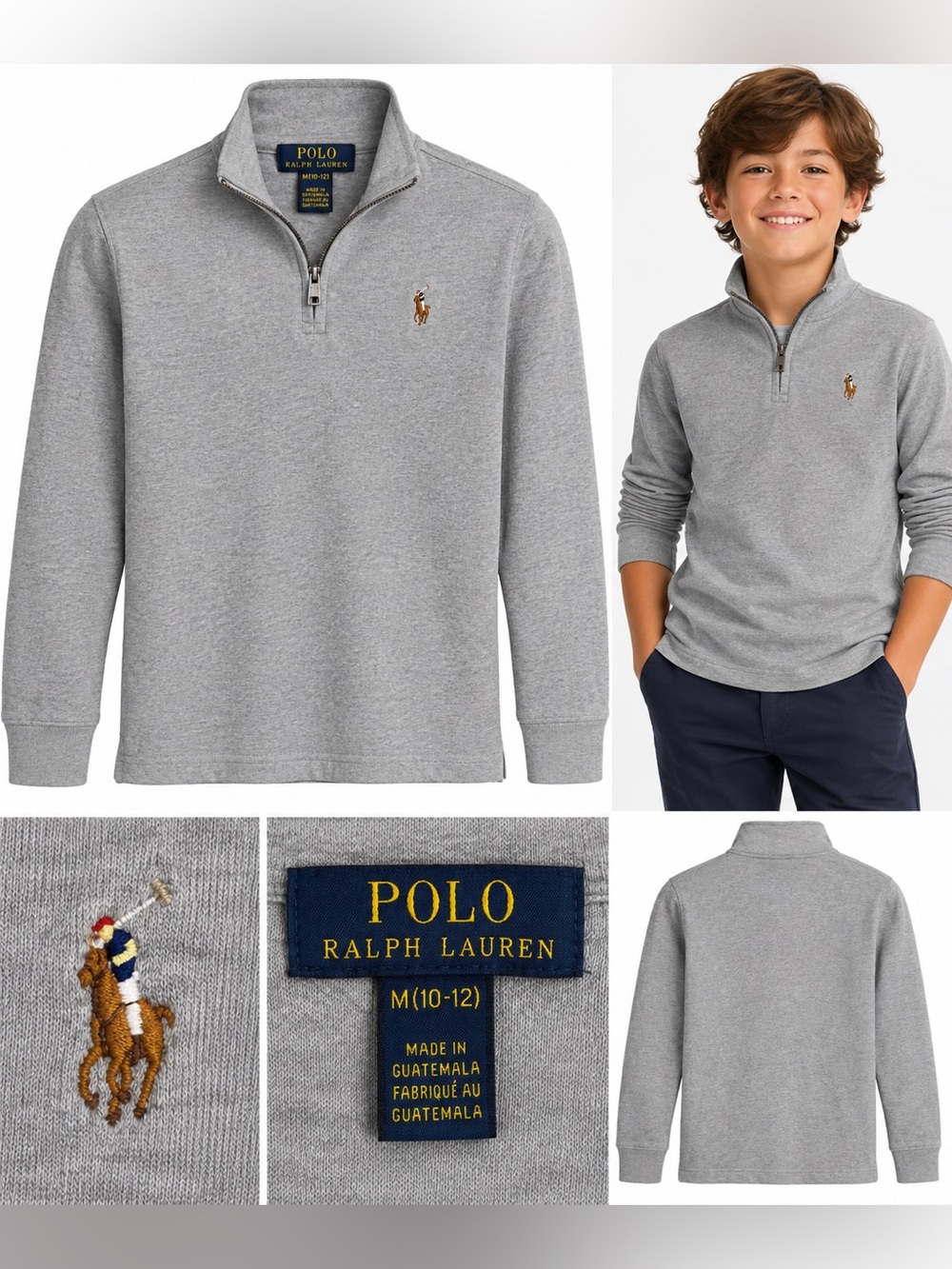 Polo Ralph Lauren Boys Gray Quarter-Zip Pullover Size M 10-12
